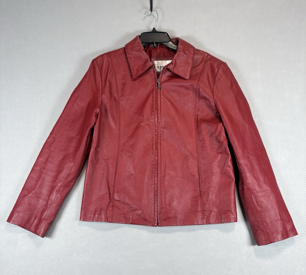 Adler Collection Women's XL Genuine Leather Jacket Red Zip Front Coat